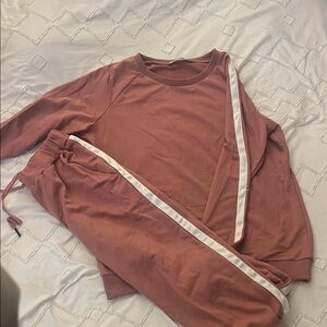 Pink Sweatshirt and Joggers Set with White Stripe